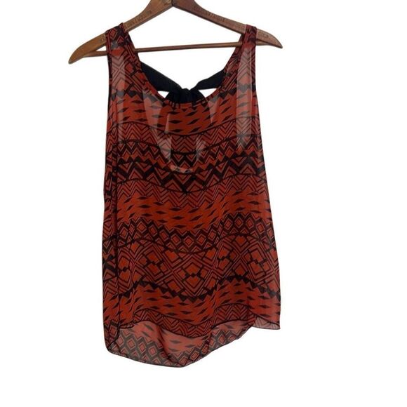 Edge Aztec Print Tie Back Sleeveless Blouse Top Red Black Size Small - Picture 1 of 8